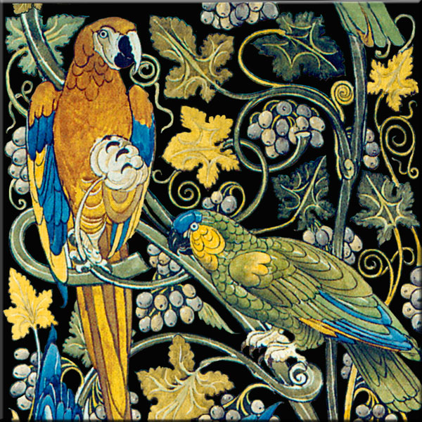 William De Morgan Golden Parrots on glossy black